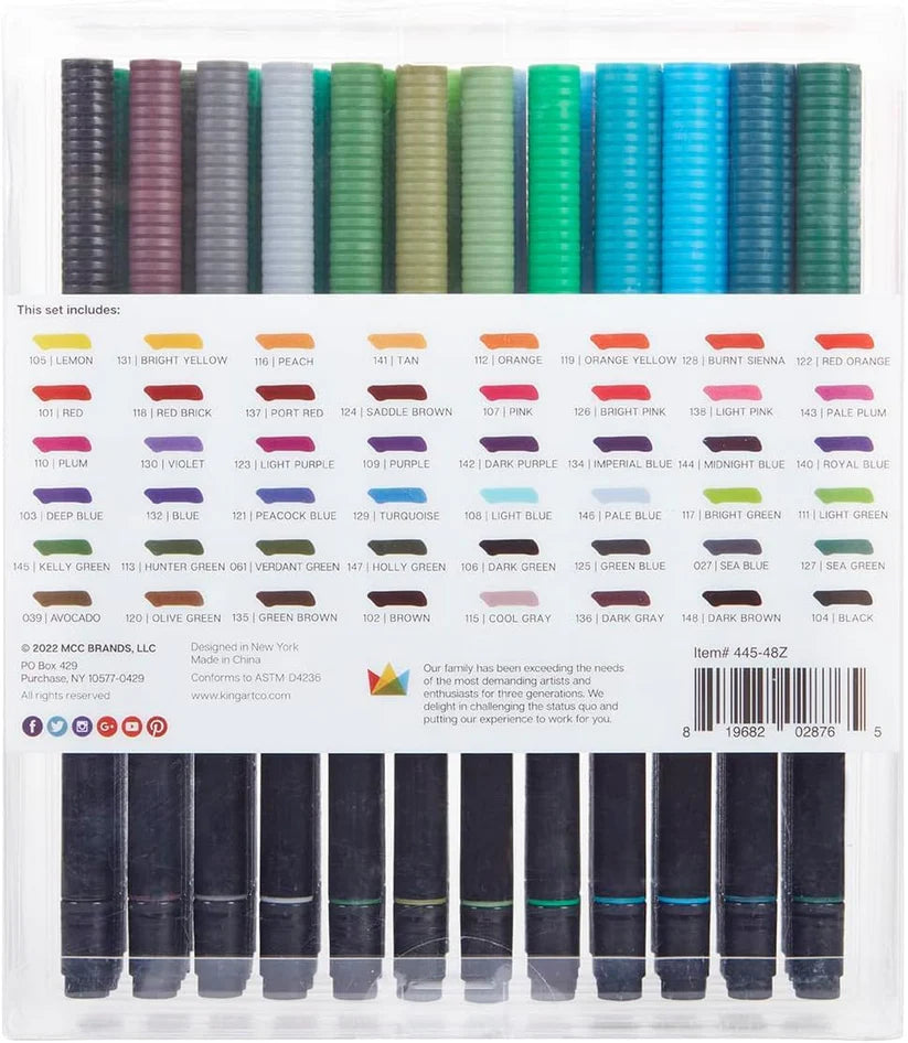 PRO Dual Twin-Tip Brush Pens, Set of 48 Unique & Vivid Colors, Watercolor Markers with Flexible Nylon Brush Tips, Professional Watercolor Pens for Painting, Drawing