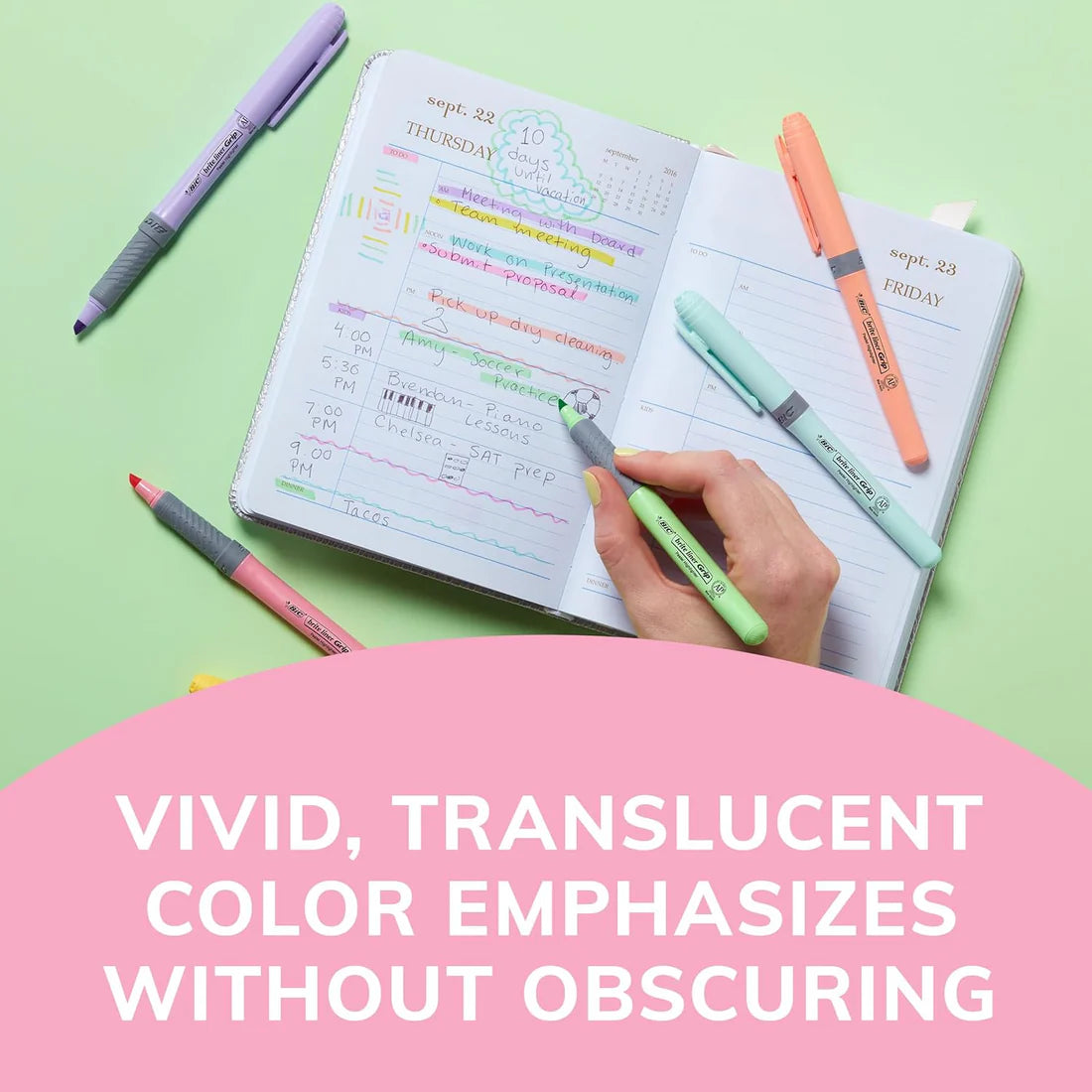 Brite Liner Grip Pastel Highlighter Set, Chisel Tip, 12-Count Pack of Pastel Highlighters in Assorted Colors, Cute Highlighters for Bullet Journaling, Note Taking and More